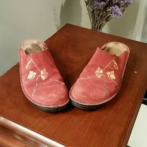 Red Leather Naot Mules